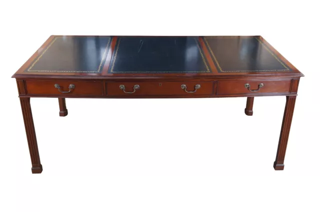 Arthur Brett English Traditional Mahogany Tooled Leather Top Executive Desk 72"