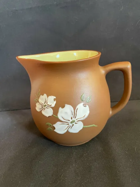 Vintage Pigeon Forge Pottery Pitcher w/ Painted Dogwood Flowers