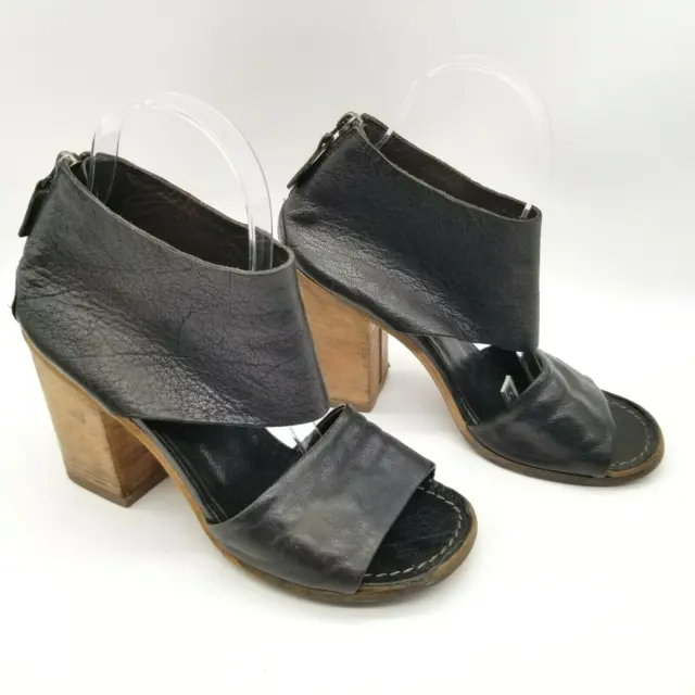 Marsell Womens Black Leather Block Heel Cutout Sandals Size US 8 EUR 38.5