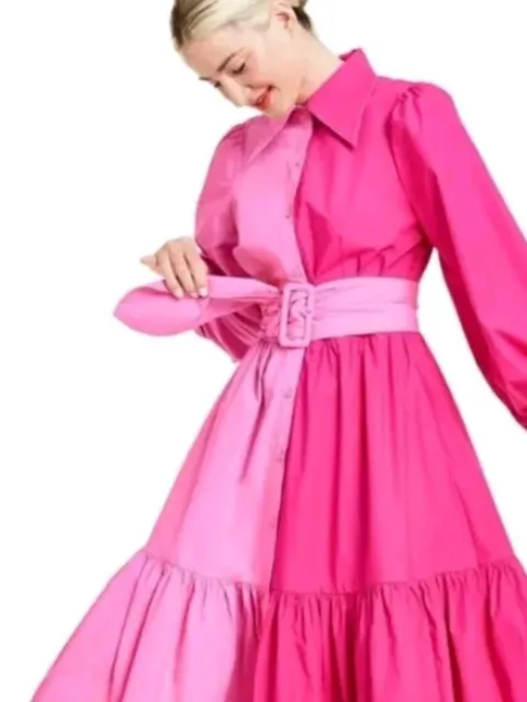 CHRISTOPHER JOHN ROGERS x TARGET Long Sleeve Two-tone Pink Shirtdress 4