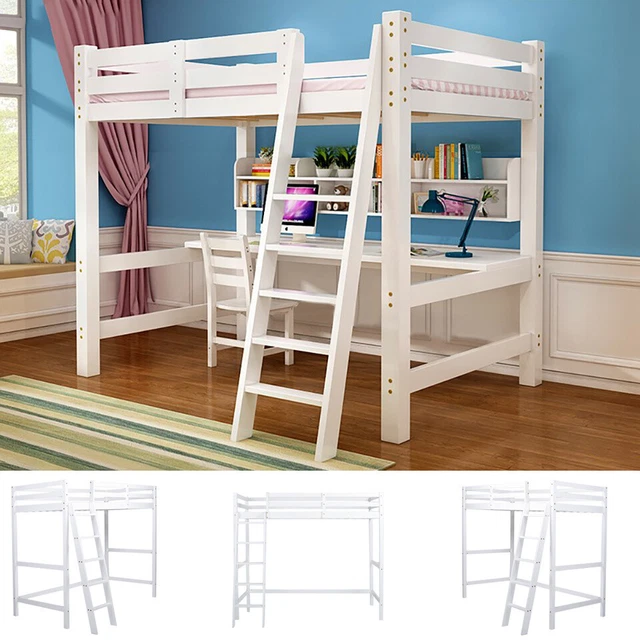 3FT SINGLE WOOD Cabin Bed High Sleeper Bunk Bedframe Kid Child Loft