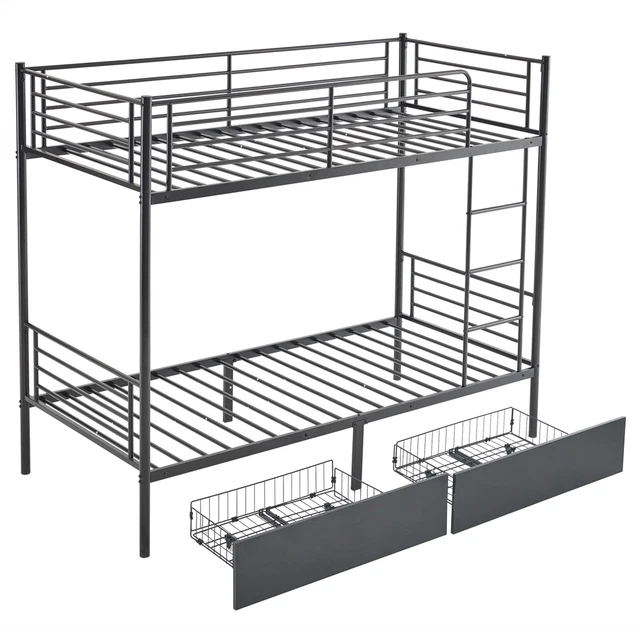 TWIN OVER TWIN Bunk Bed Heavy Duty Metal BunkBeds w/Drawers,Ladder
