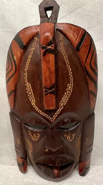 Vtg Hand Carved Wood African Tribal Mask Folk Art Wall Hanging Decor