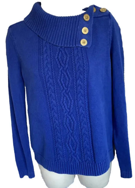 Tommy Hilfiger Women’s Blue Pullover Sweater Medium COTTON Unique Collar VGC