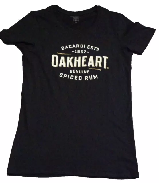 Oakheart Bacardi Spiced Rum Top T-Shirt Womans Large Black Solid Short Sleeve