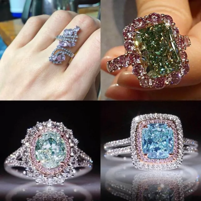 20Pcs Wholesale Lots Micro inlay Ring Pink Diamond Jewelry Women Cubic Zirconia