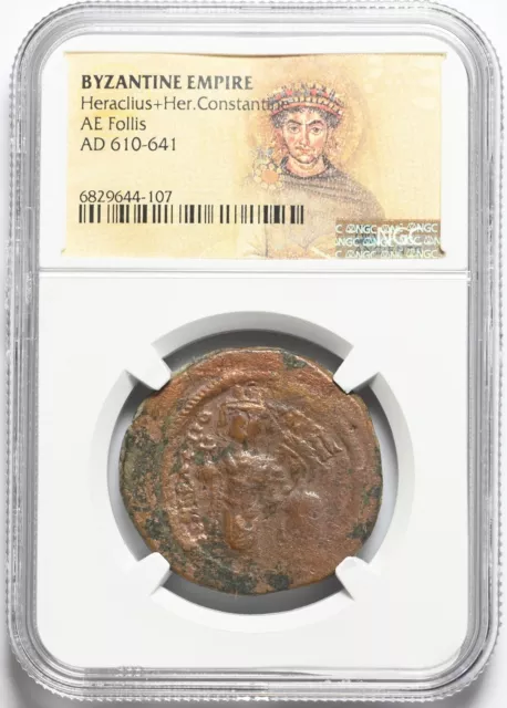 Heraclius with Heraclius Constantine, AD 610-641. Æ Follis, NGC Certified