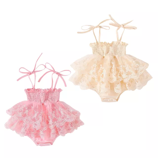 Newborn Baby Girl Cotton Summer Clothes Ruffle Lace Smocked Halter Romper Dress