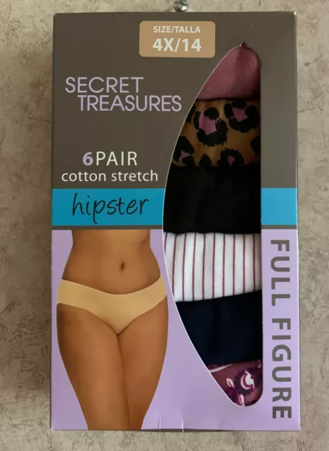 SECRET TREASURES WOMENS Panties Hipster 6 Pair New Size 4X 14 28W 30W  Stretch £7.91 - PicClick UK