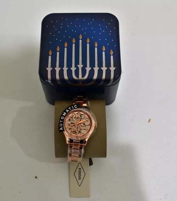 Nib Women's Fossil Rye Automatic Rose Gold-Tone Stainless Steel Watch Bq3754