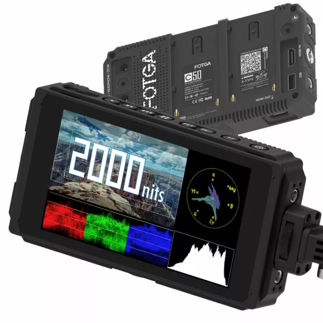 Fotga C50 5-Inch 2000nit On-Camera Field Monitor HD IPS Touch Screen 4K HDMI SDI