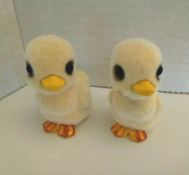 Vintage FLOCKED Baby 2" CHICKS Japan Original Labels Pale Yellow Orange Feet