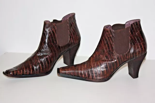 PAREO VENEZIA  Bottines Boots Pointues Elastiquées Cuir Imprimé T 35.5 TBE
