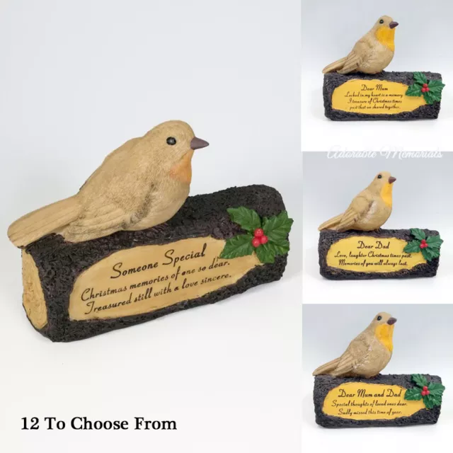 Lovely Robin On Log Christmas Ornaments With Verse Graveside Family Tribute