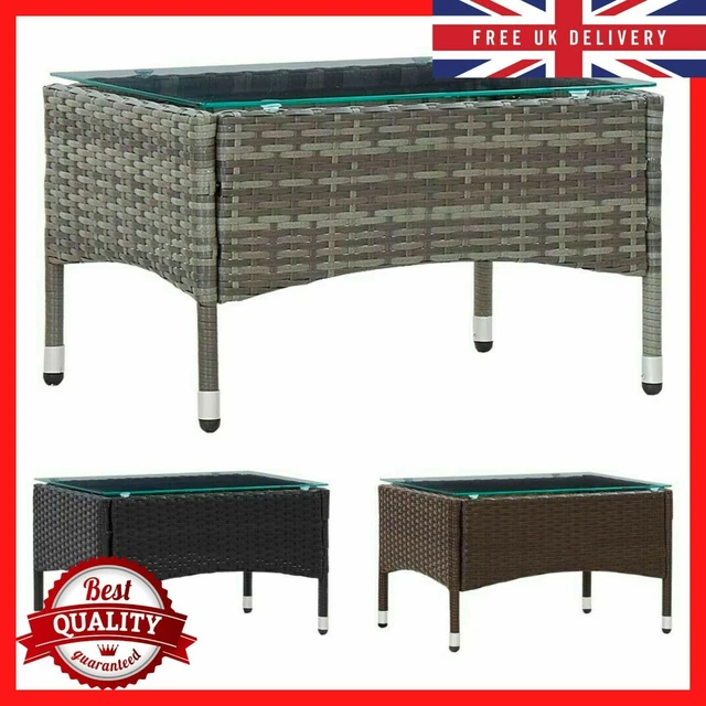 Garden Furniture Glass Top Side Table Patio Rattan Foldable Drinks Coffee Black