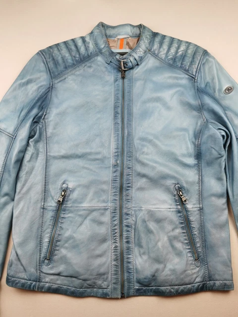 DNR Uomo EU 52 (UK 42) 100% Giacca in Pelle In perfette condizioni Blu Cafe Racer Fodera Intera Cer