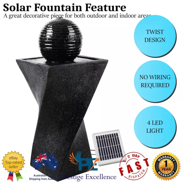 Solar Powered Fountain Twist Design with LED Lights Garden Water Feature Outdoor