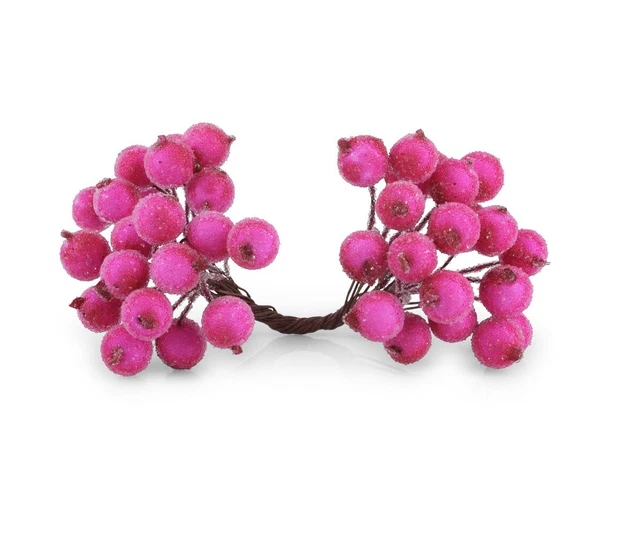 Beeren am Draht FROST pink, 40 Beeren, Länge ca. 15 cm, Durchmesser: 1,2cm