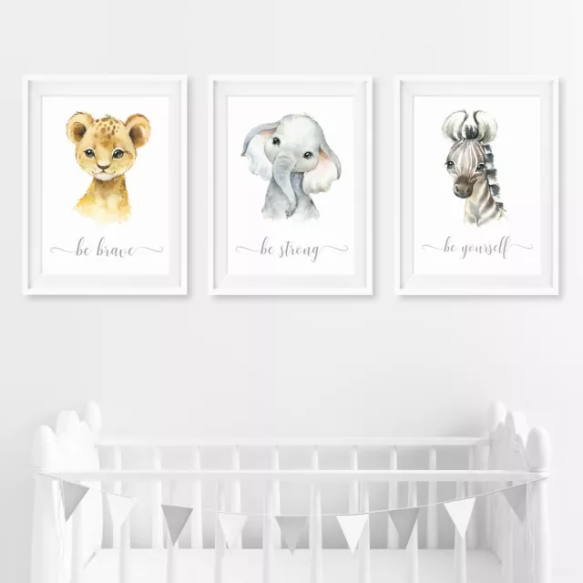 Set of 3 Baby Safari Animal Nursery Prints Childrens Wall Art Pictures Posters