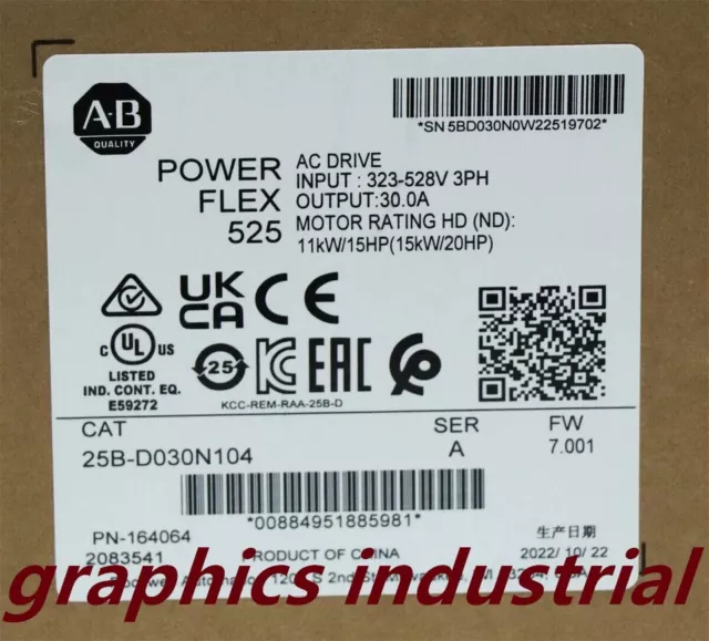 New Factory Sealed AB 25BD030N104 25B-D030N104 PowerFlex 525 15kW 20Hp AC Drive