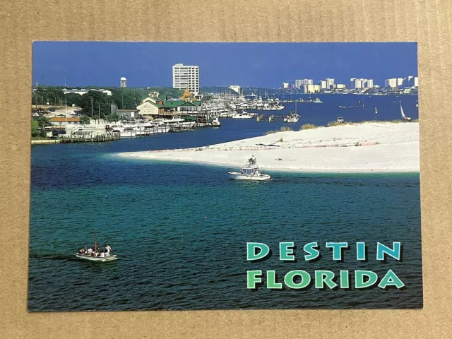 Postcard Destin Florida East Pass Harbor Aerial View Boats Vintage FL PC