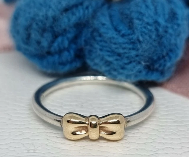 Genuine Pandora Sterling Silver & 14k 14ct Gold Bow Ring 💕 Size 52