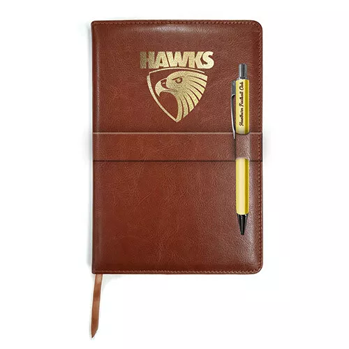 Hawthorn Hawks AFL Team Logo PU Leather Notebook and Pen Christmas Bar Gift