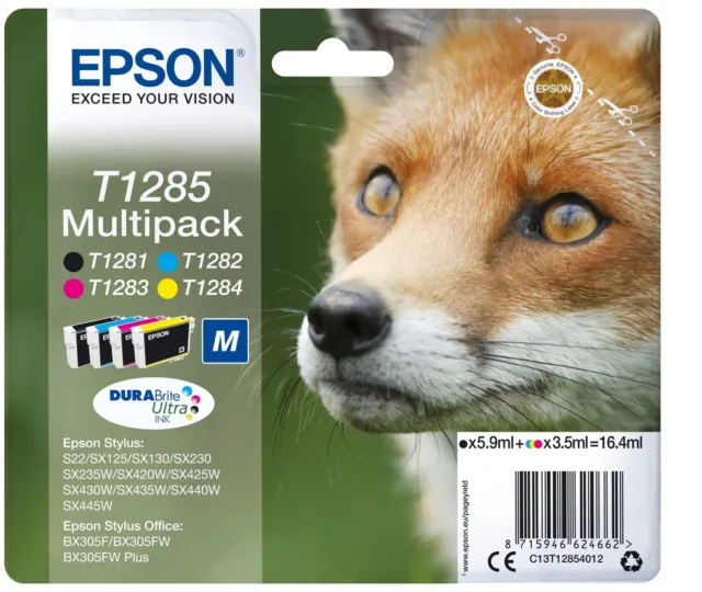 Epson T1285 Fox Genuine Multipack, 4-colours Ink Cartridges, DURABrite Ultra Ink