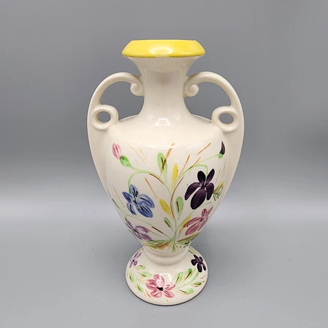 VINTAGE BLUE RIDGE Southern Pottery Double Handled Vase Rose Of Sharon