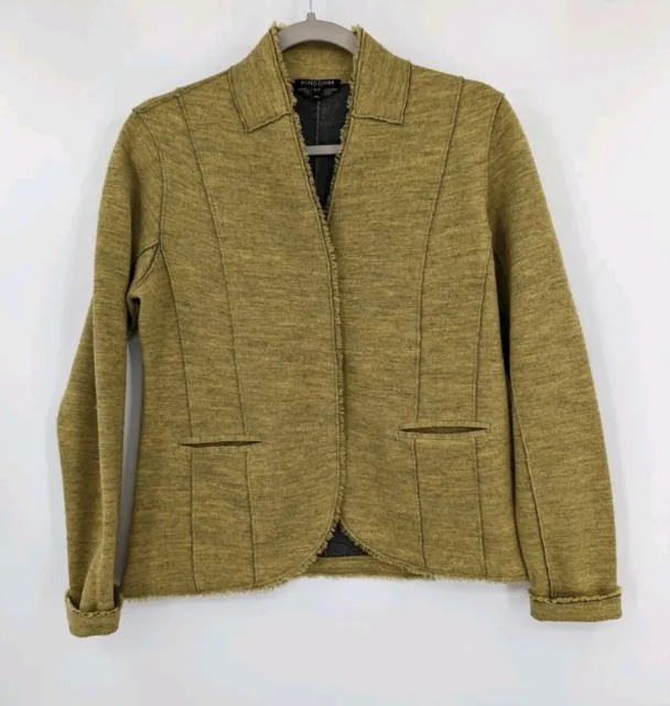 Eileen Fisher Wool Blend Sweater Jacket Womens PM Green Snap Button Front