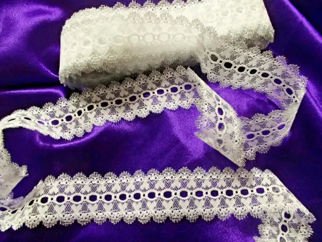 Eyelet/knitting in/coathanger lace 6 mtrs x 38mm wide white/silver edging