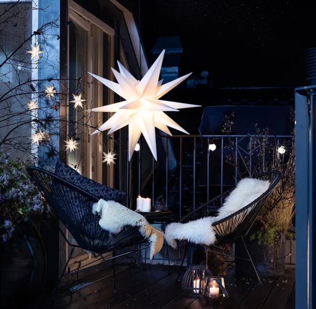 Außenstern WEISS 3D Weihnachtsstern 50-55cm Adventstern Leucht Stern außen