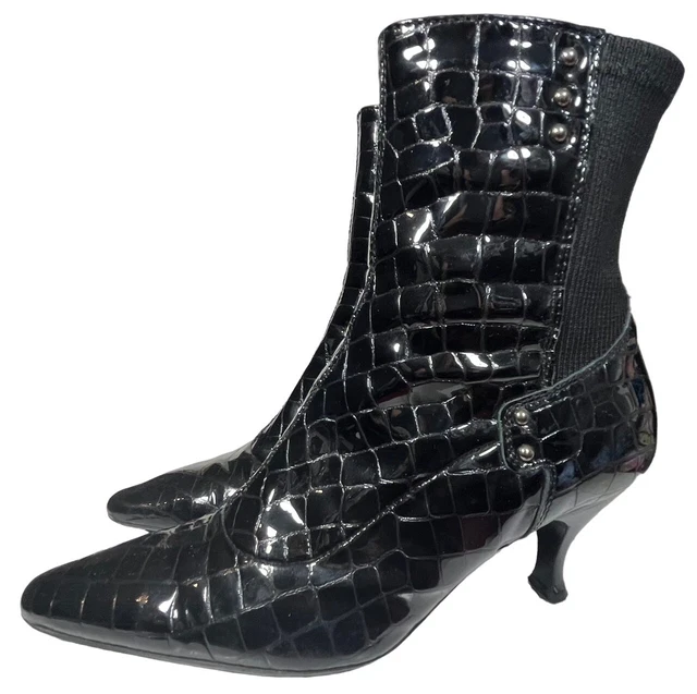 RUSSELL BROMLEY AQUATALIA Black Patent Leather Animal Print Sock