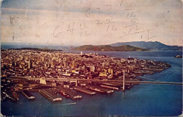 San Francisco Waterfront Aerial View Harbor Bay CA California VTG Postcard PM