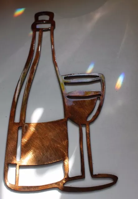 Wine Bottle and glass Metal Art Copper & Bronze Plated