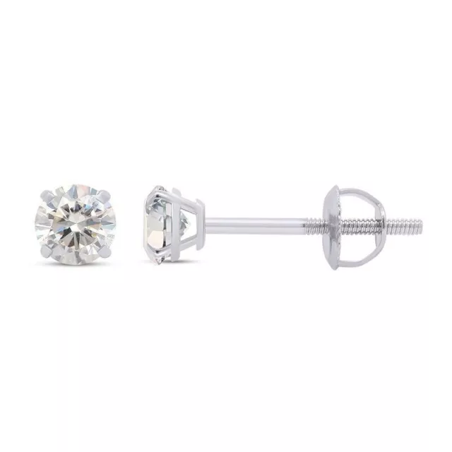 1 CT TW Real Certified Round Moissanite Solitaire Stud Earrings 14K White Gold