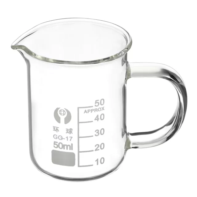 50ml Glass Beaker with Handle, 3.3 Borosilicate Graduated Lab Measuring Cups
