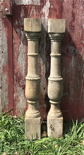 Pair Architectural Salvage Wood Balusters, Antique Spindles Porch Post Column, A