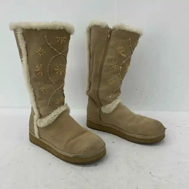 Roxy Tan Leather Sherpa Lined Snow Boots Women's Size 9