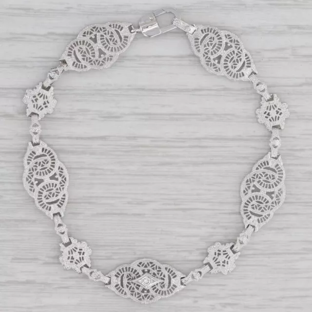 Art Deco Filigree Diamond Accented Bracelet 10k White Gold 7.25"