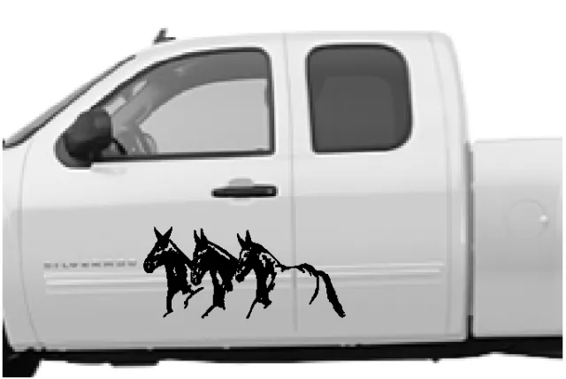 Running Mules Vinyl Decal Stickers Horse Trailer Truck 10x22" Set of 2