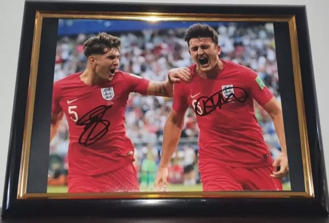 JOHN STONES HARRY MAGUIRE - HAND SIGNED WITH COA -  MAN UNITED 8x10 FRAMED