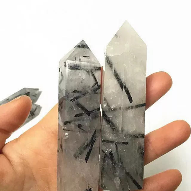 6-7cm Natürliche Schwarzer Turmalin Quarz Rutilierter Kristall Punkt Stein Wand