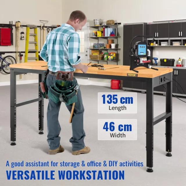 VEVOR Établi Garage Atelier Table de Travail Hauteur Réglable 135 x 46 x 97 cm 2