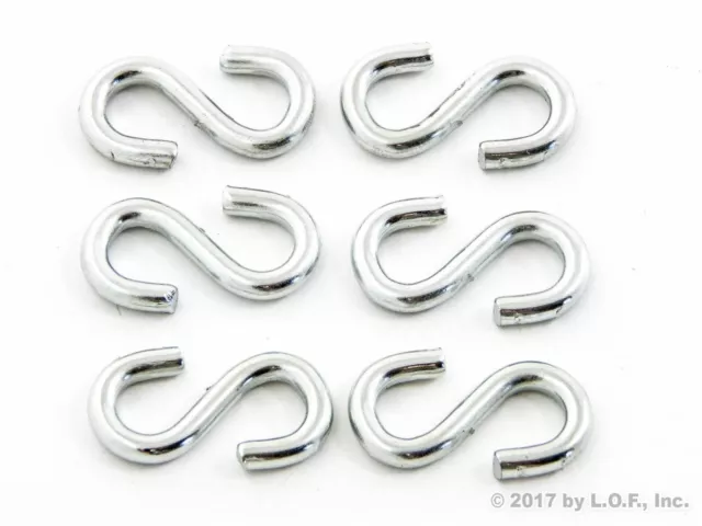 6 S Shaped Hook 1" Long x 1/2" Wide x 1/8 Inch Thick Zinc Plated Silver 42 Lbs