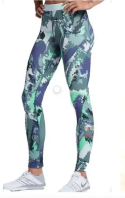 NIKE Pro HyperWarm Leggings Digital Camo Women’s Size M Pants Green Blue P065