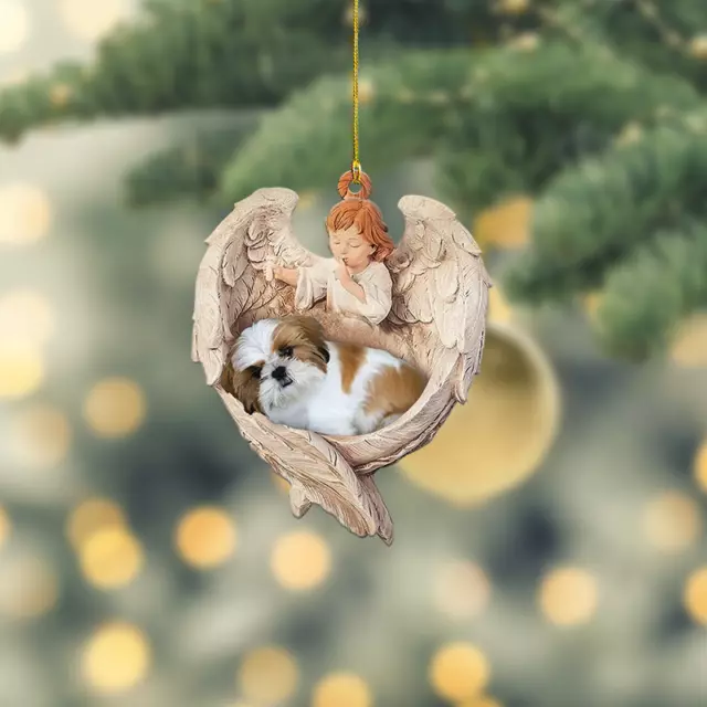 Shih Tzu dog sleeping Angel Wings Christmas, love Shih Tzu dog car Ornament Gift