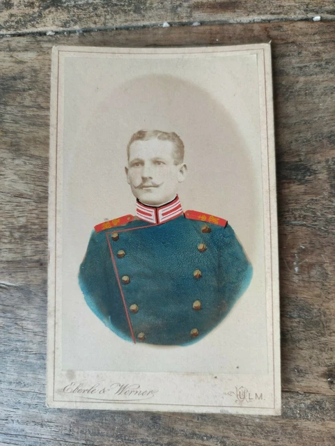 antik Foto CdV Karte Offizier Uniform koloriert um 1880 Atelier Eberle Ulm