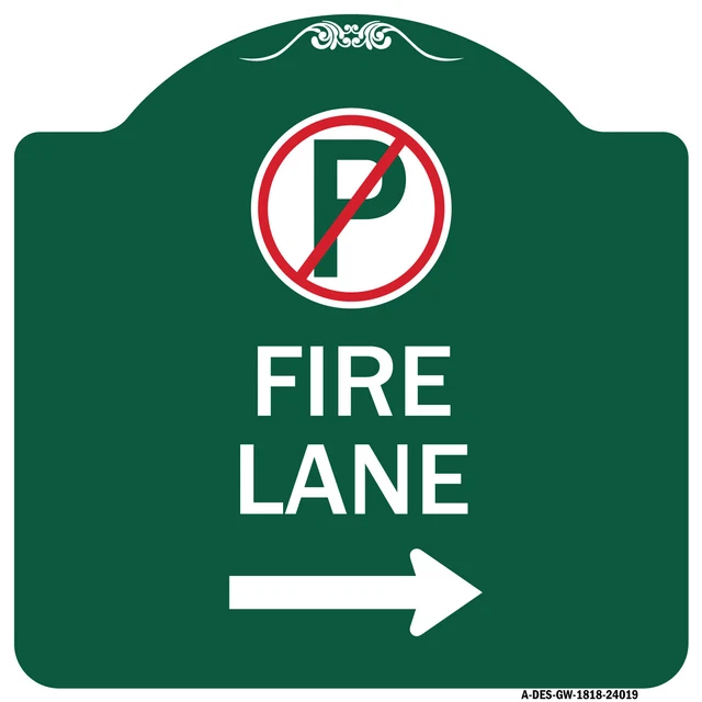 Designer Series - Fire Lane (No Parking Symbol and Right Arrow) Metal Sign