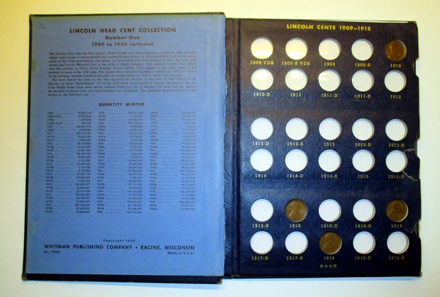 Whitman Lincoln cent wheat penny 1909 - 1940 bookshelf album not comp. 38 coins 2